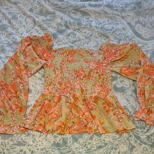 Chic Floral Blouse - Orange and Green